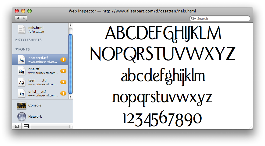 Web Inspector Downloadable Fonts Support