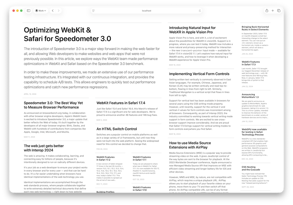 Layout of article titles and descriptions