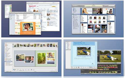 Screenshot of spaces, showing four scaled down desktops in a two by two grid.