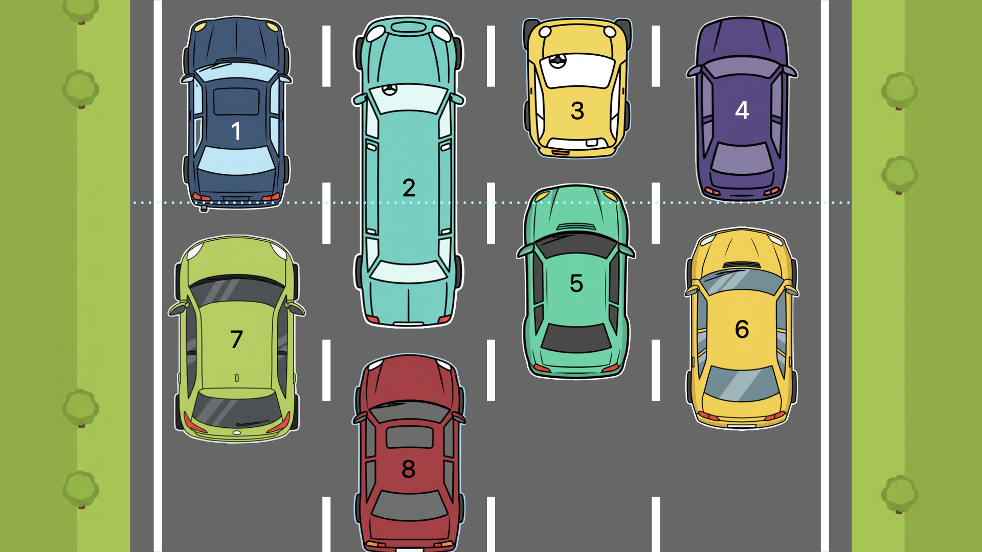 Same cartoon drawing of the highway of bumper to bumper traffic from above.