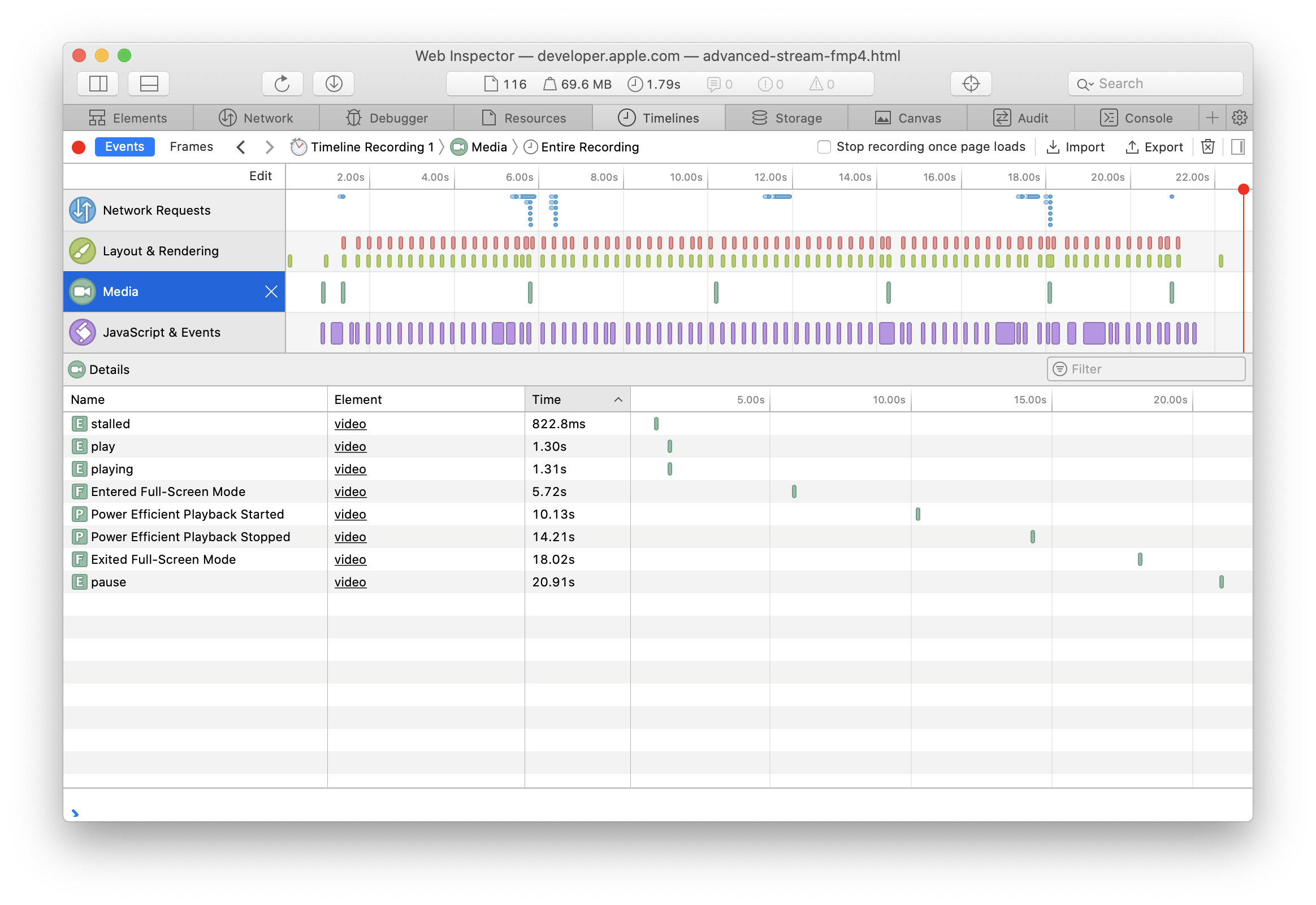 Web Inspector Media Timeline