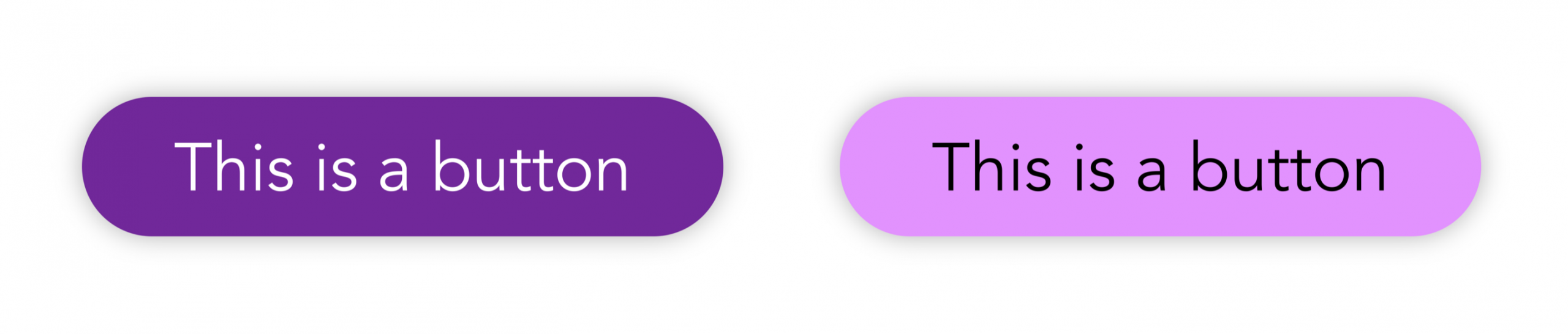 Two buttons side by side. White text on dark purple for the first, black text on pink background for the second.