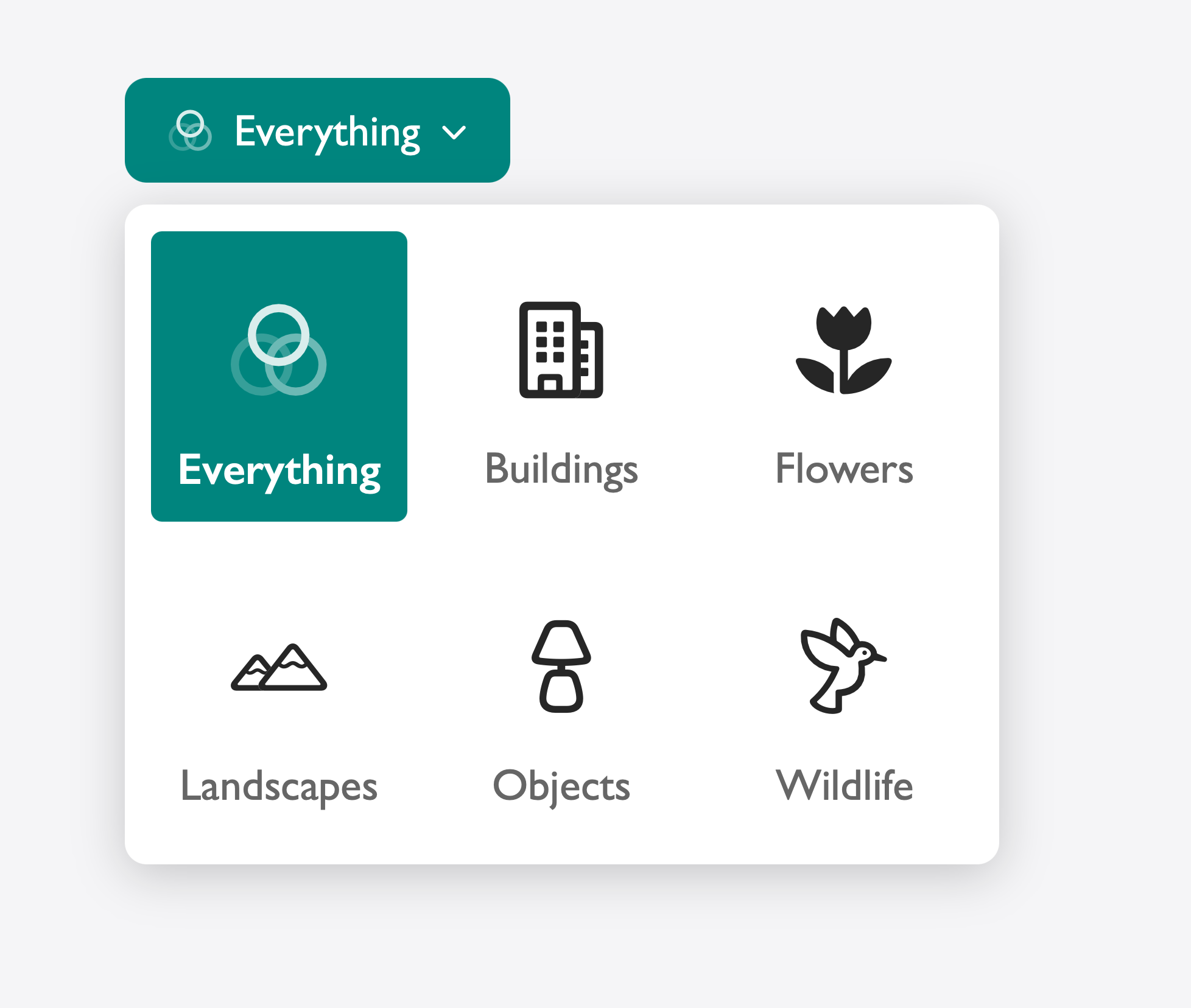 customizable select of categories for photo gallery with labels