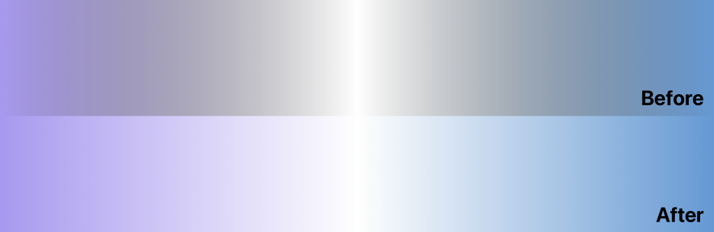 How a gradient looks before & after this fix. Without the fix, the color is muddy.
