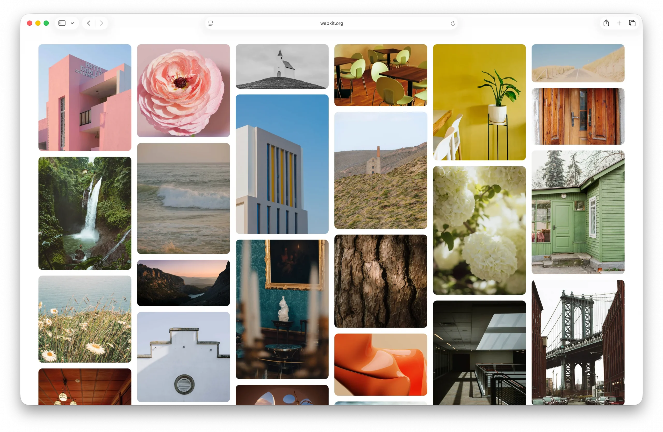 web browser showing a 6-column layout of photos of various aspect ratios, packed vertically