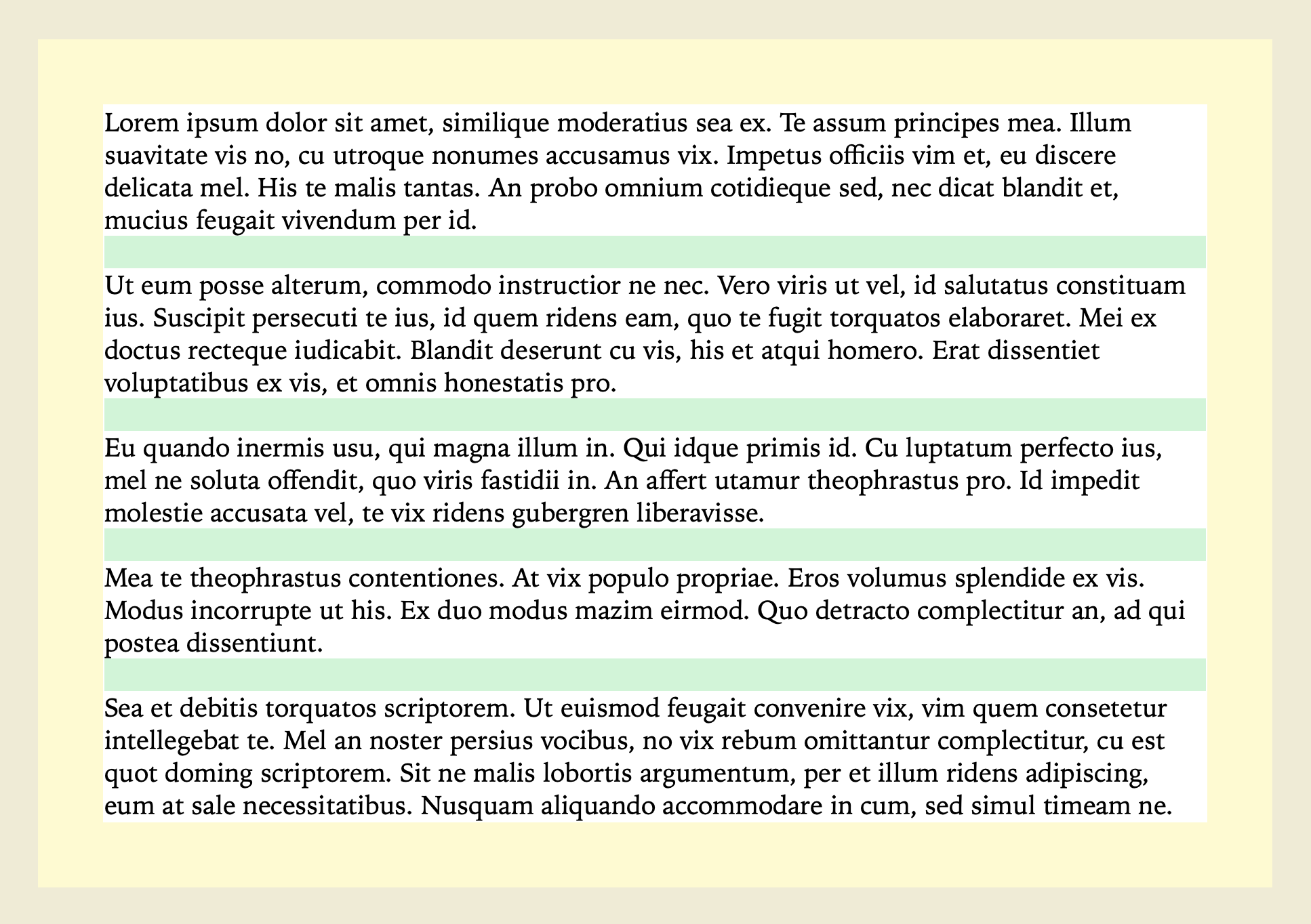 The same example again, now with the margins above and below the text chopped off. The colored stripes marking margins no longer exist above and below the content. 