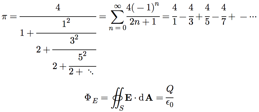 Screenshot of MathML examples with OpenType MATH parameters in Safari Technology Preview 9