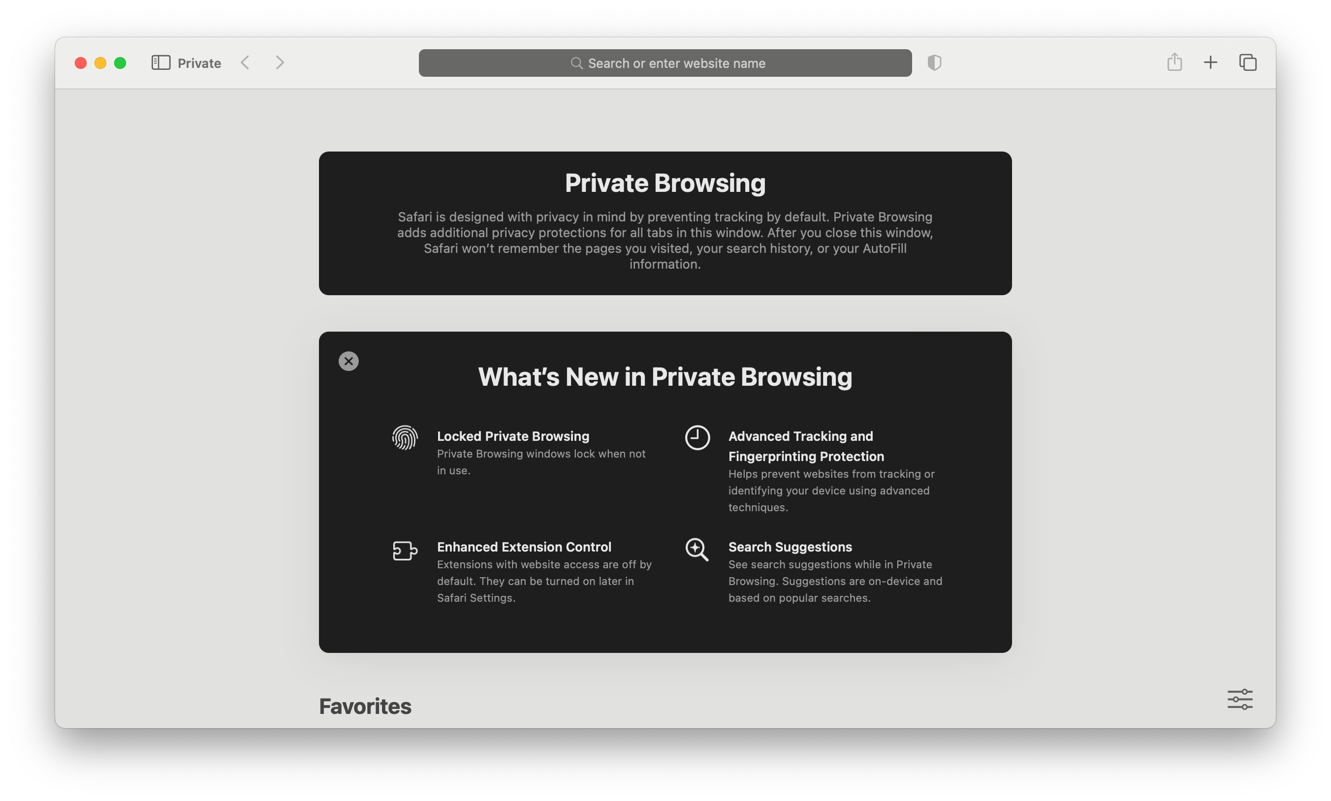 Screenshot of Private Browsing in Safari