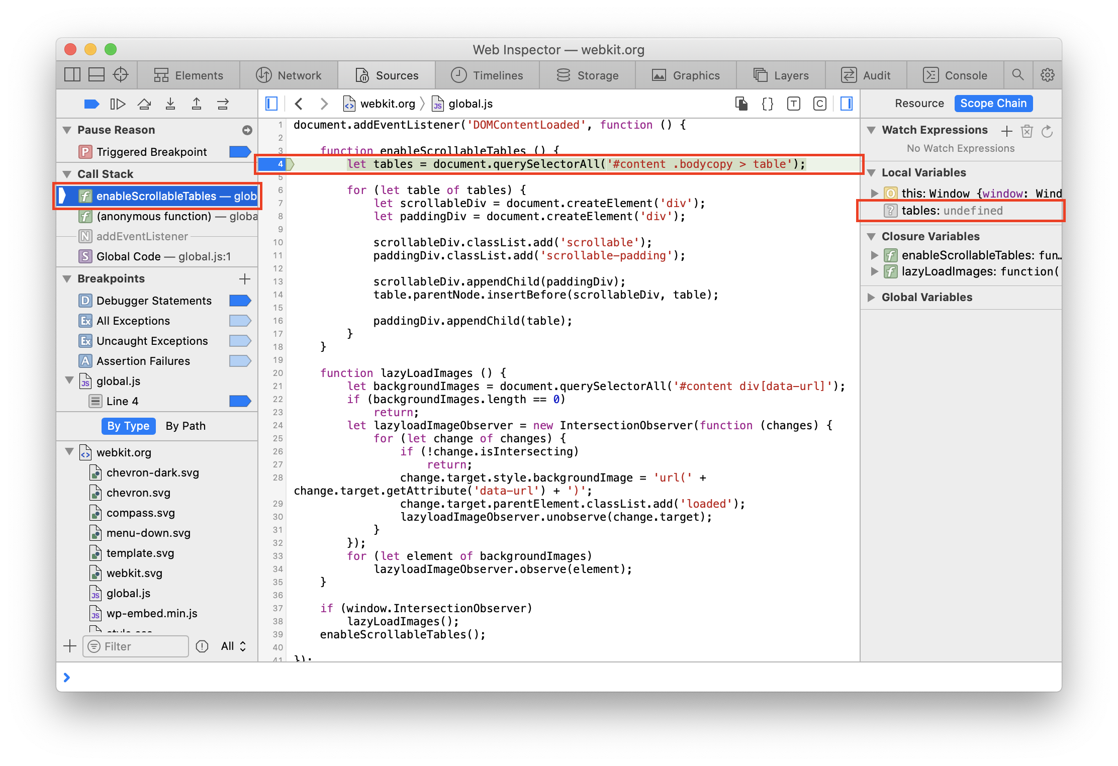 JavaScript Breakpoints | WebKit