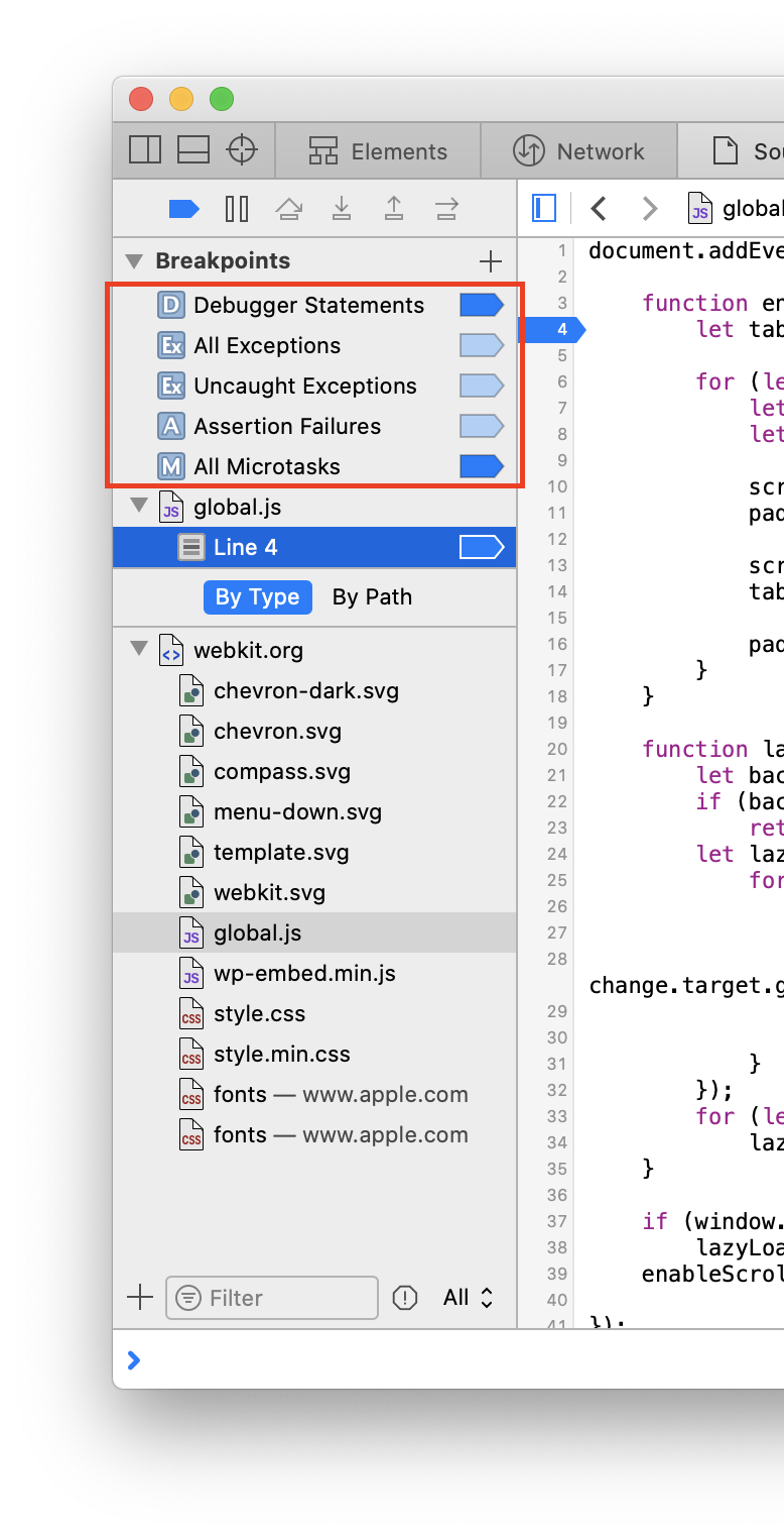 JavaScript Breakpoints | WebKit