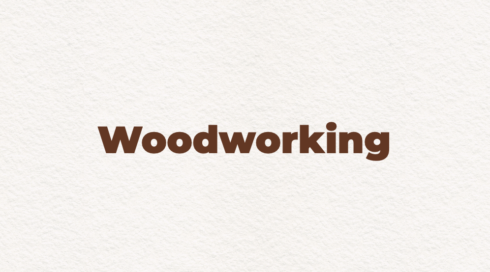 The word "woodworking" in brown, centered on the page.